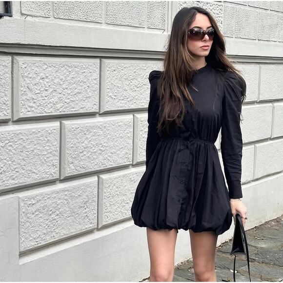 ZARA Cotton Balloon Sleeve Mini Dress 🖤✨ NWT - Picture 6 of 16